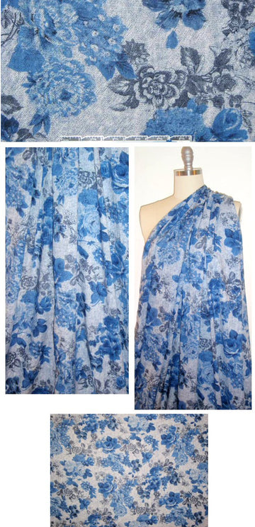 French flowery blues drapey viscose woven