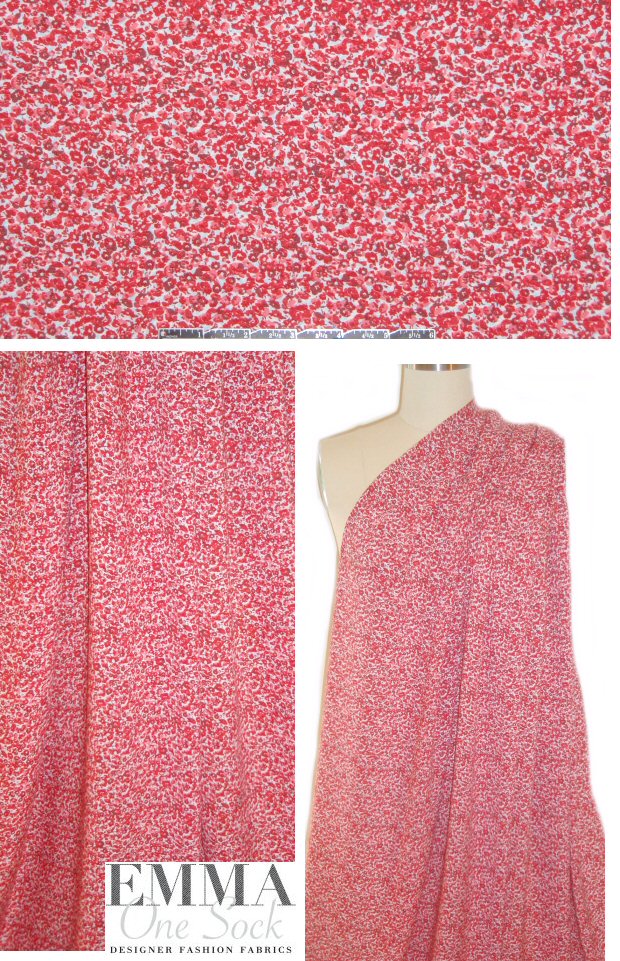French drapey viscose woven - little red flowers 1.25 yds