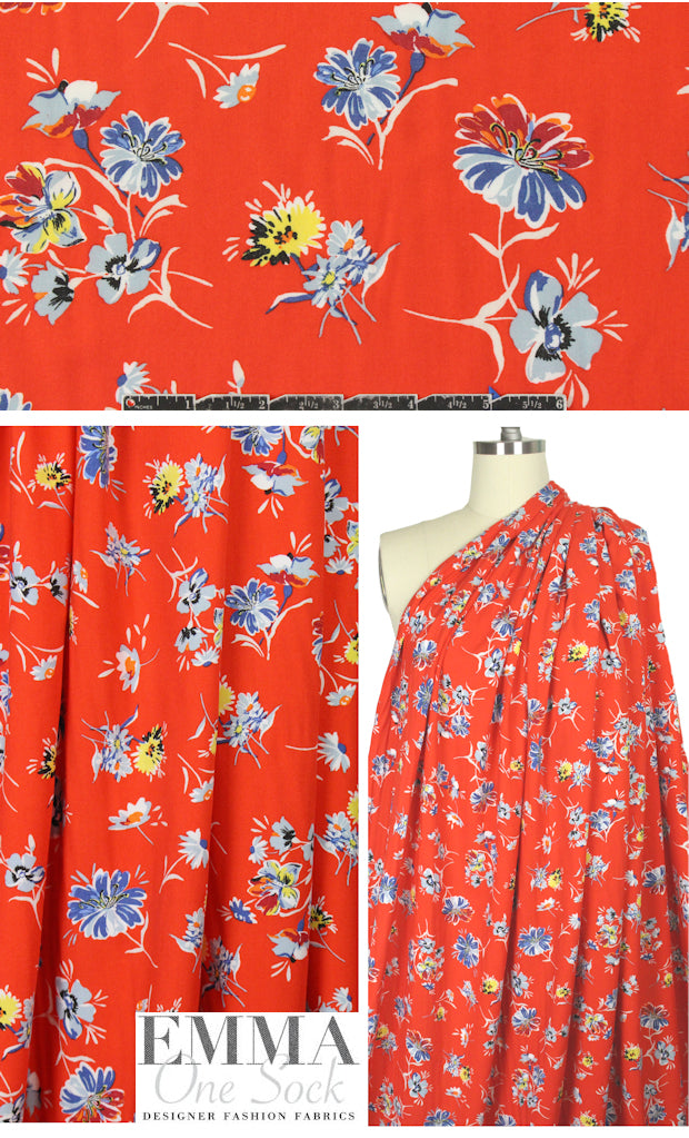 French digital viscose woven - cherry bouquet