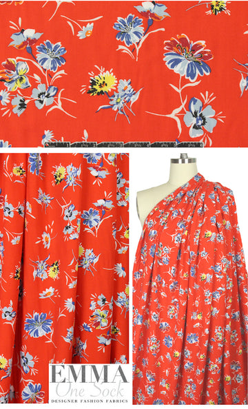 French digital viscose woven - cherry bouquet