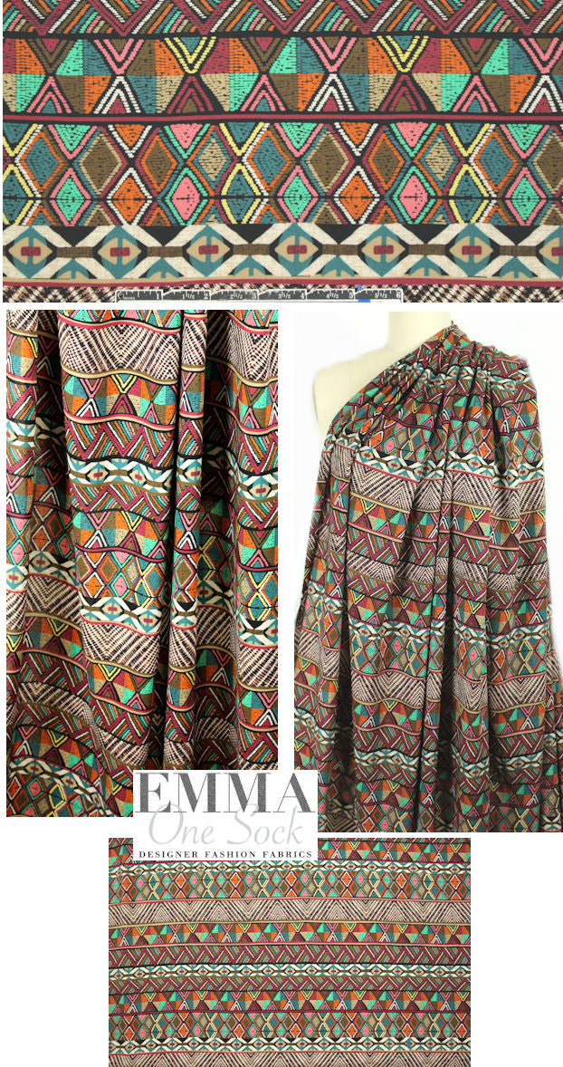 French viscose woven - graphic totem stripe
