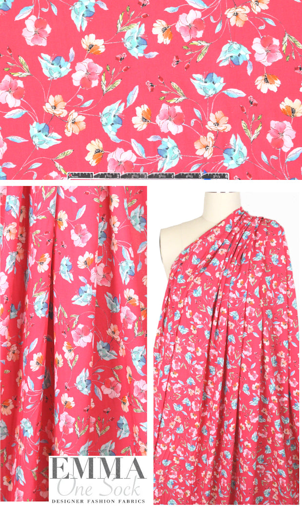 French digital viscose voile - pretty in pink