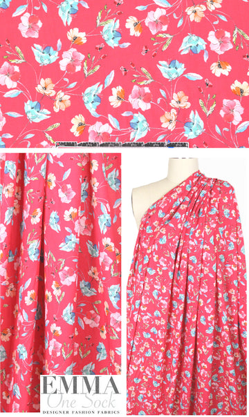 French digital viscose voile - pretty in pink 1.875 yds
