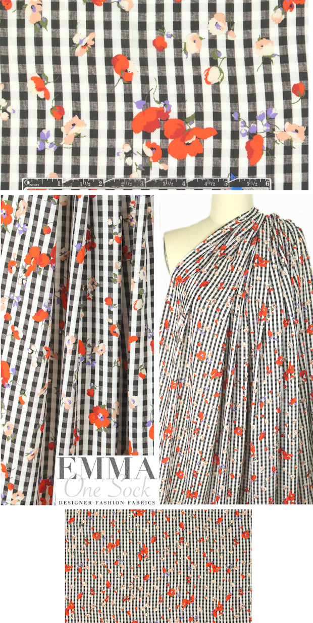 French digital viscose woven - flowers and gingham