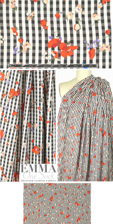 French digital viscose woven - flowers and gingham