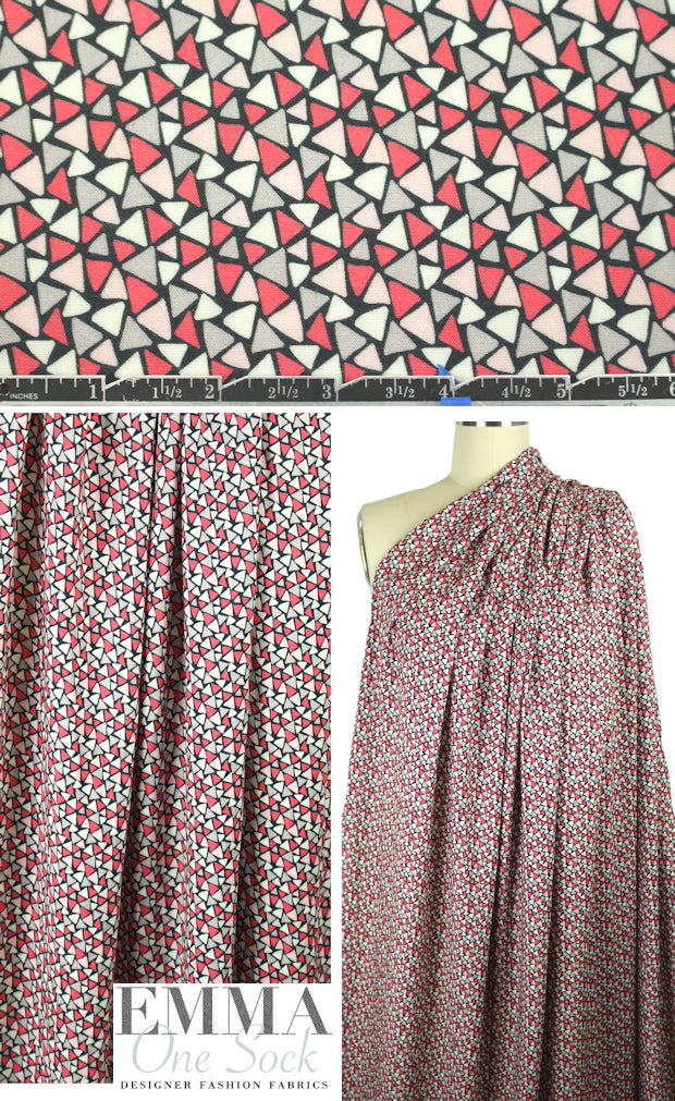French pink/gray triangle graphic viscose woven