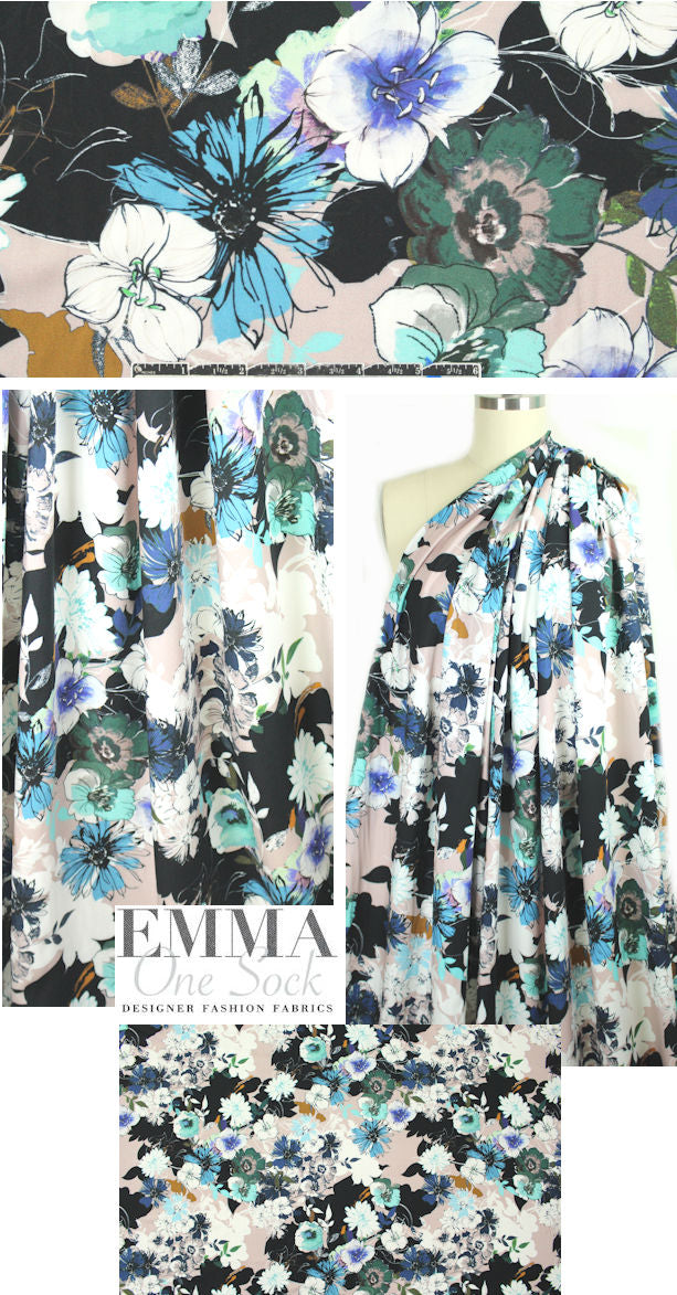 French painterly floral viscose twill 2 yd