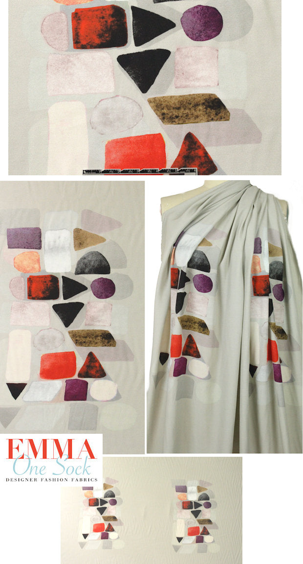 Italian 'cubist gems' viscose crepe .75 yds Minor Flaw