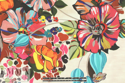 Italian stylized floral double border viscose woven