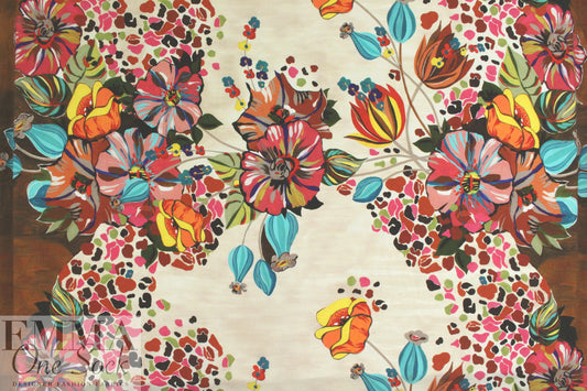Italian stylized floral double border viscose woven