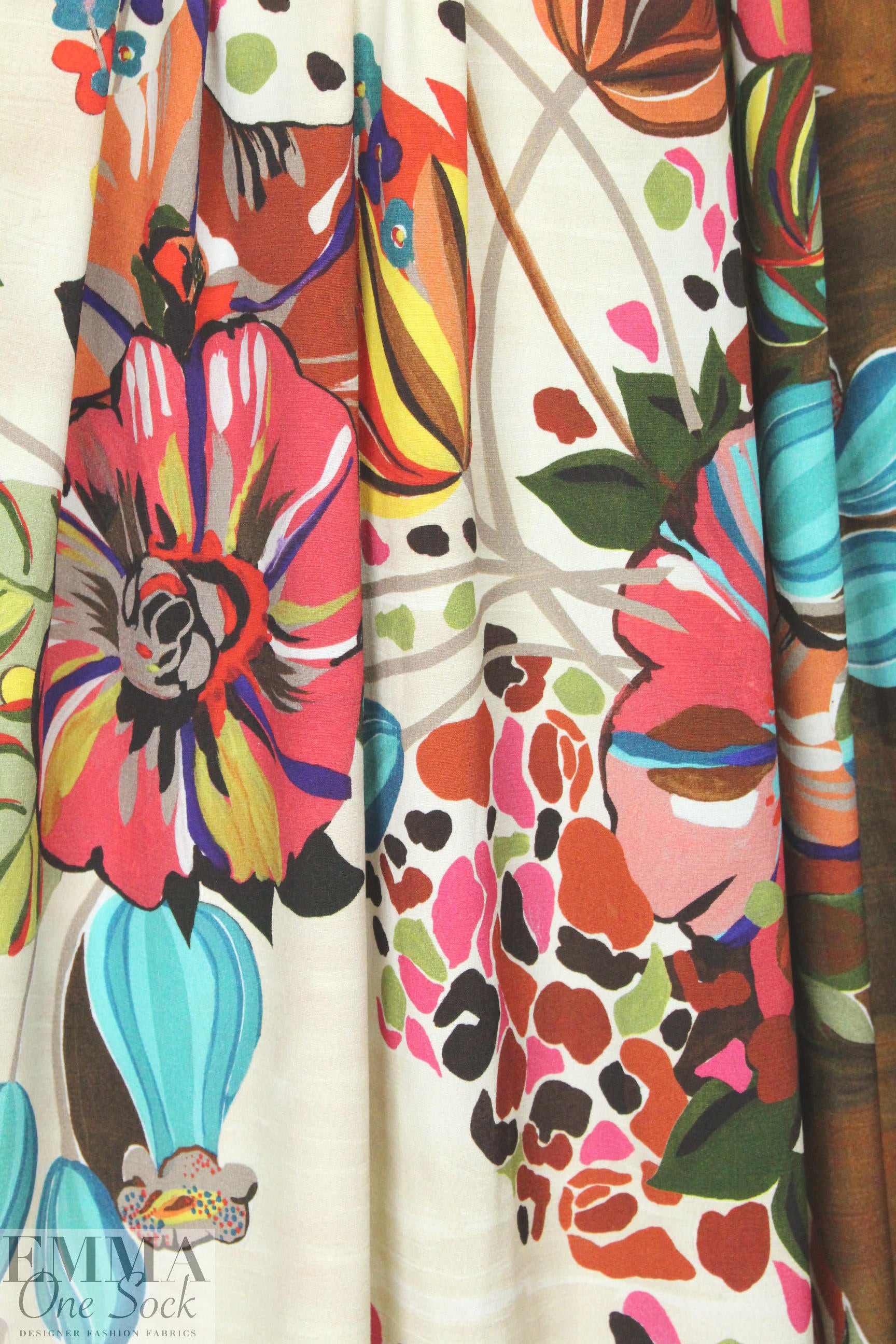 Italian stylized floral double border viscose woven