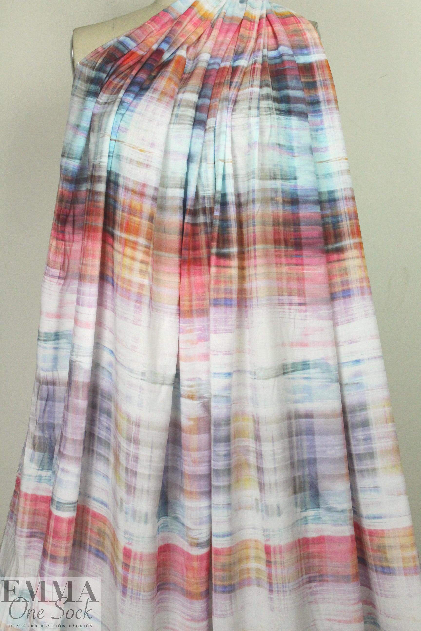 Italian streaky plaid print viscose woven