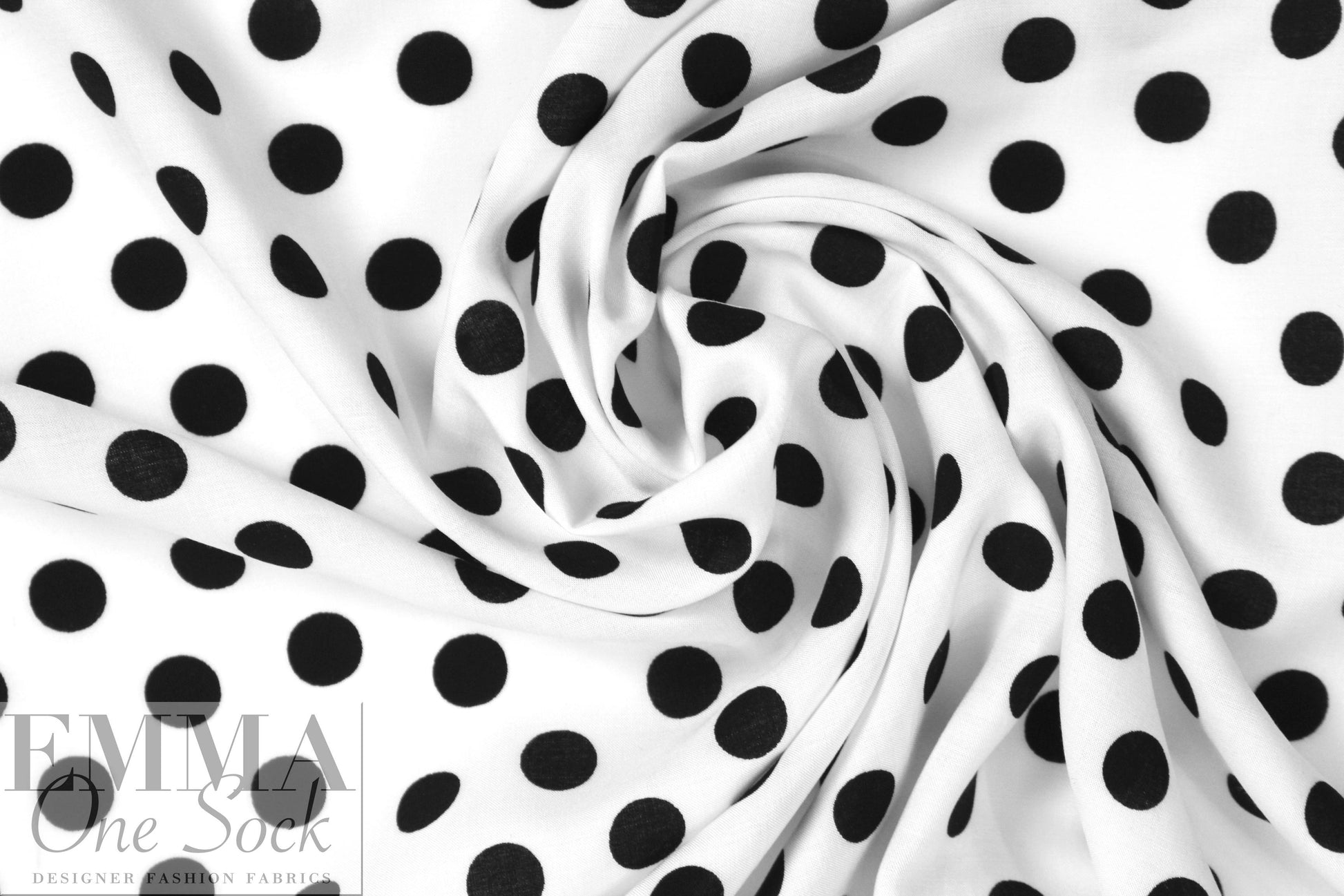 Italian black on white dot drapey viscose woven .75 yds