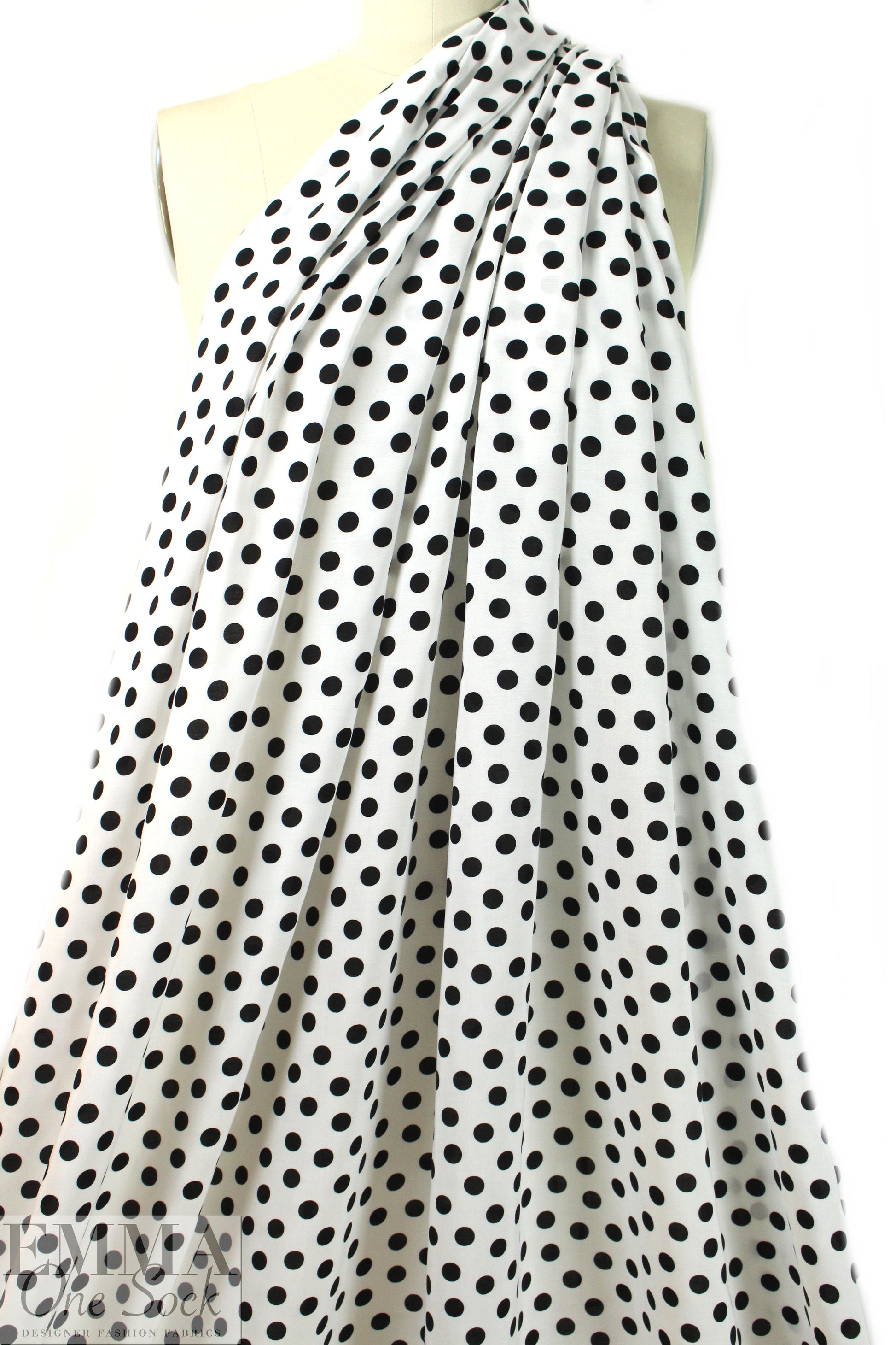 Italian black on white dot drapey viscose woven