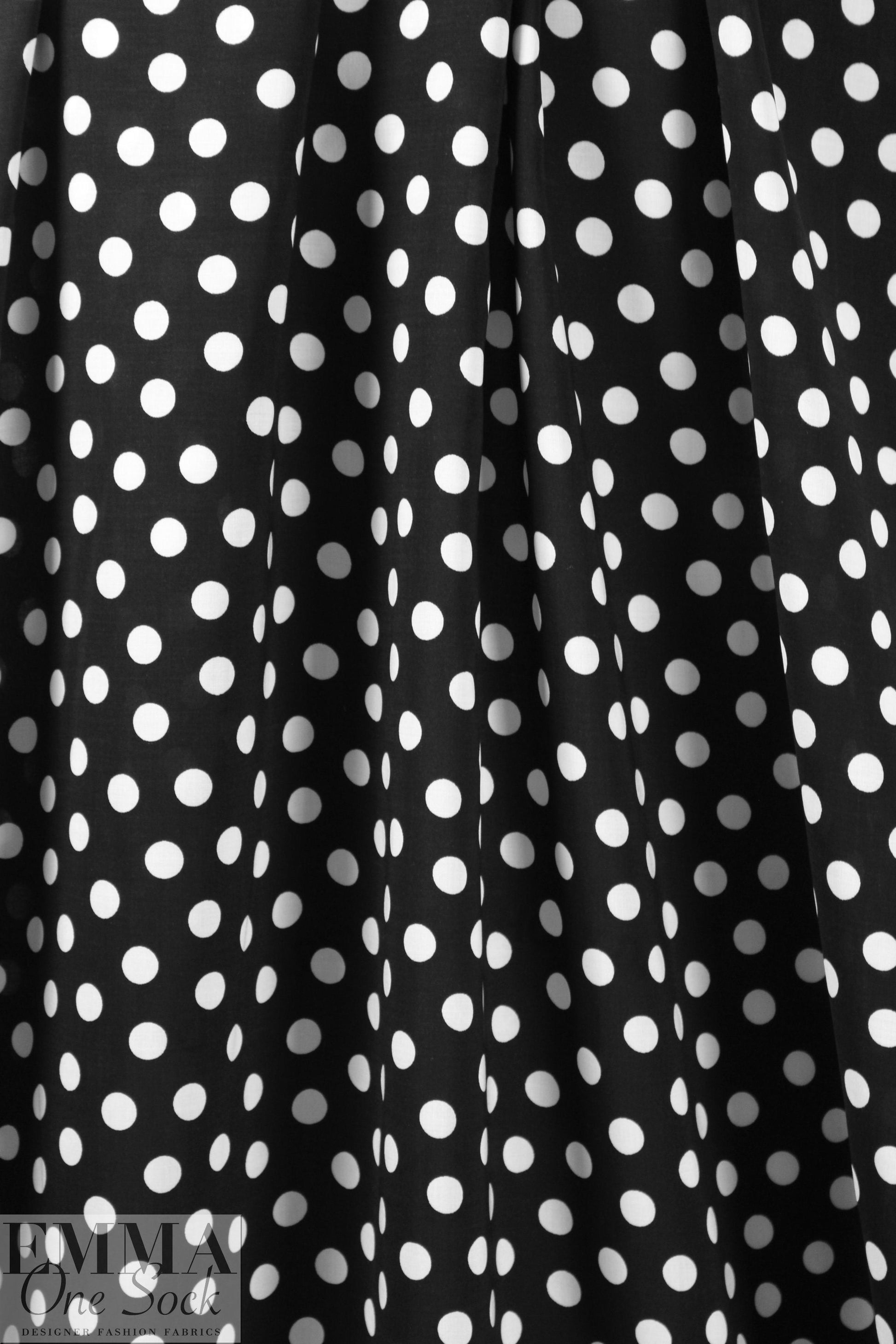 French white on black dot drapey viscose woven 2 yd