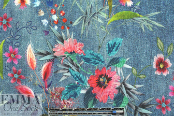 French denim-look floral viscose challis