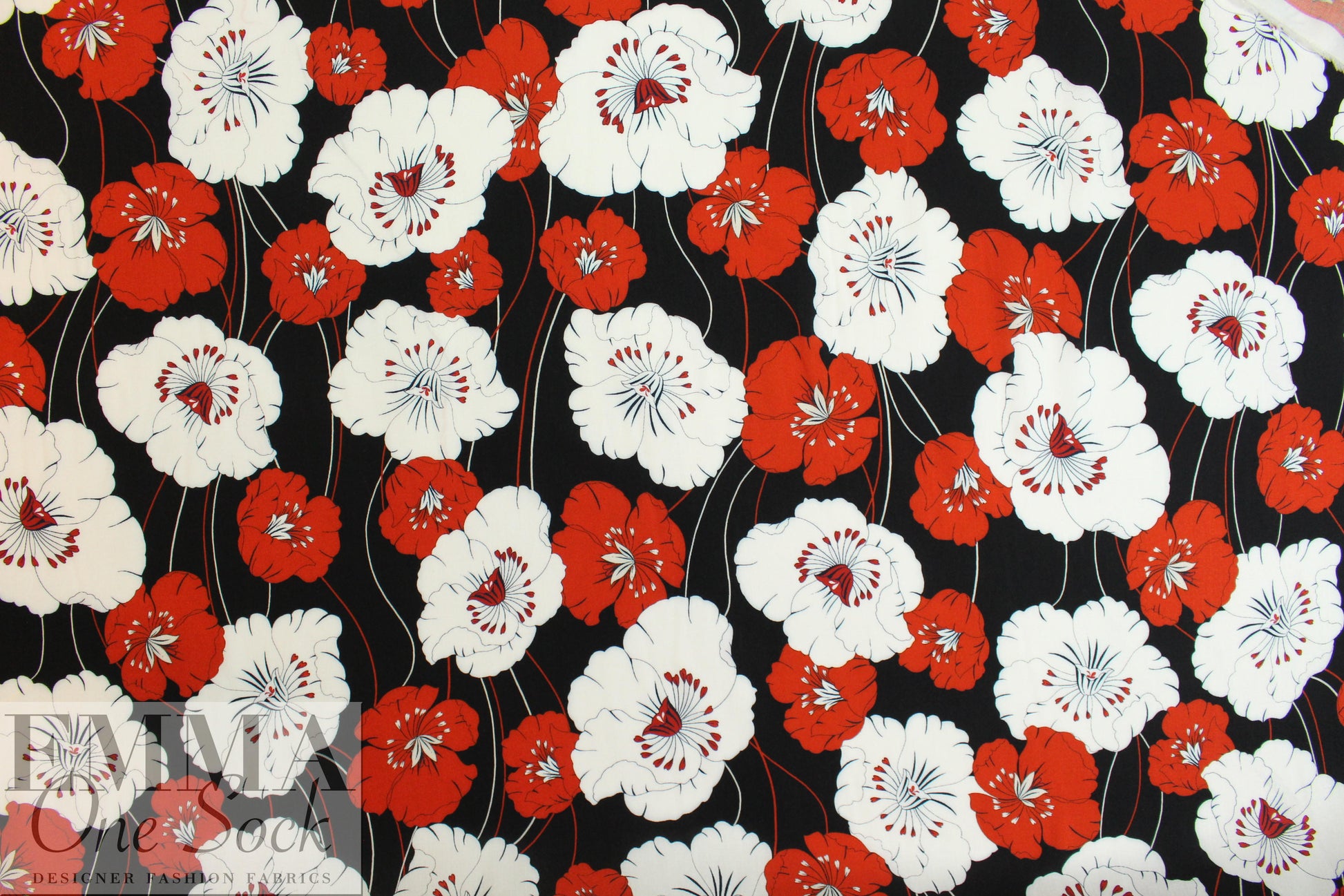 Italian deco flowers drapey viscose woven .625 yds