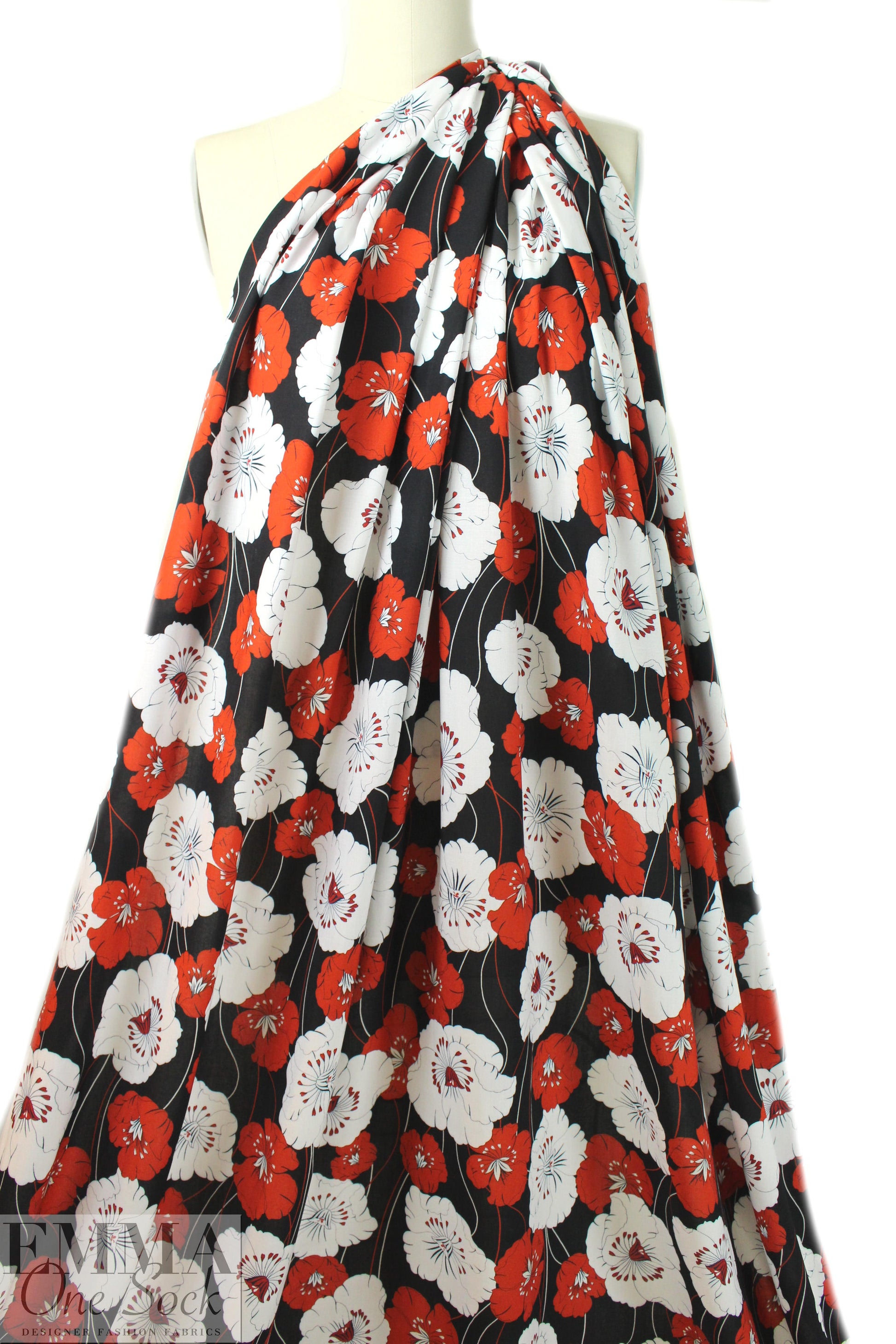 Italian deco flowers drapey viscose woven