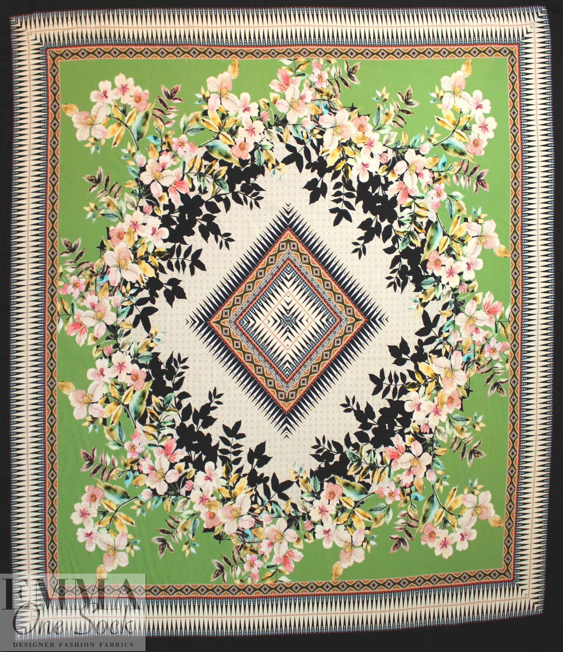 German panel viscose drapey woven - 'floral garland' 2.8 yd