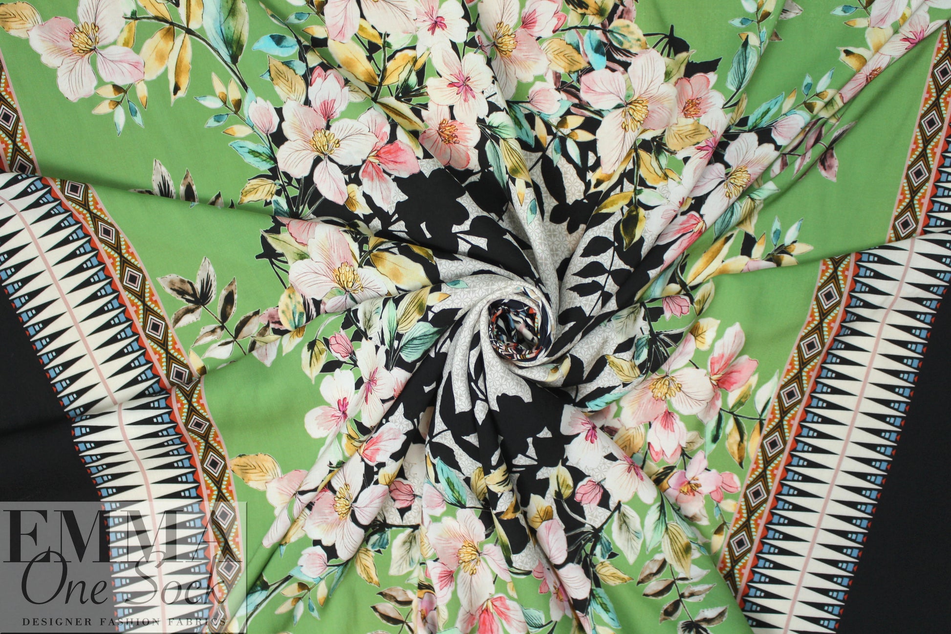 German panel viscose drapey woven - 'floral garland' 2.8 yd