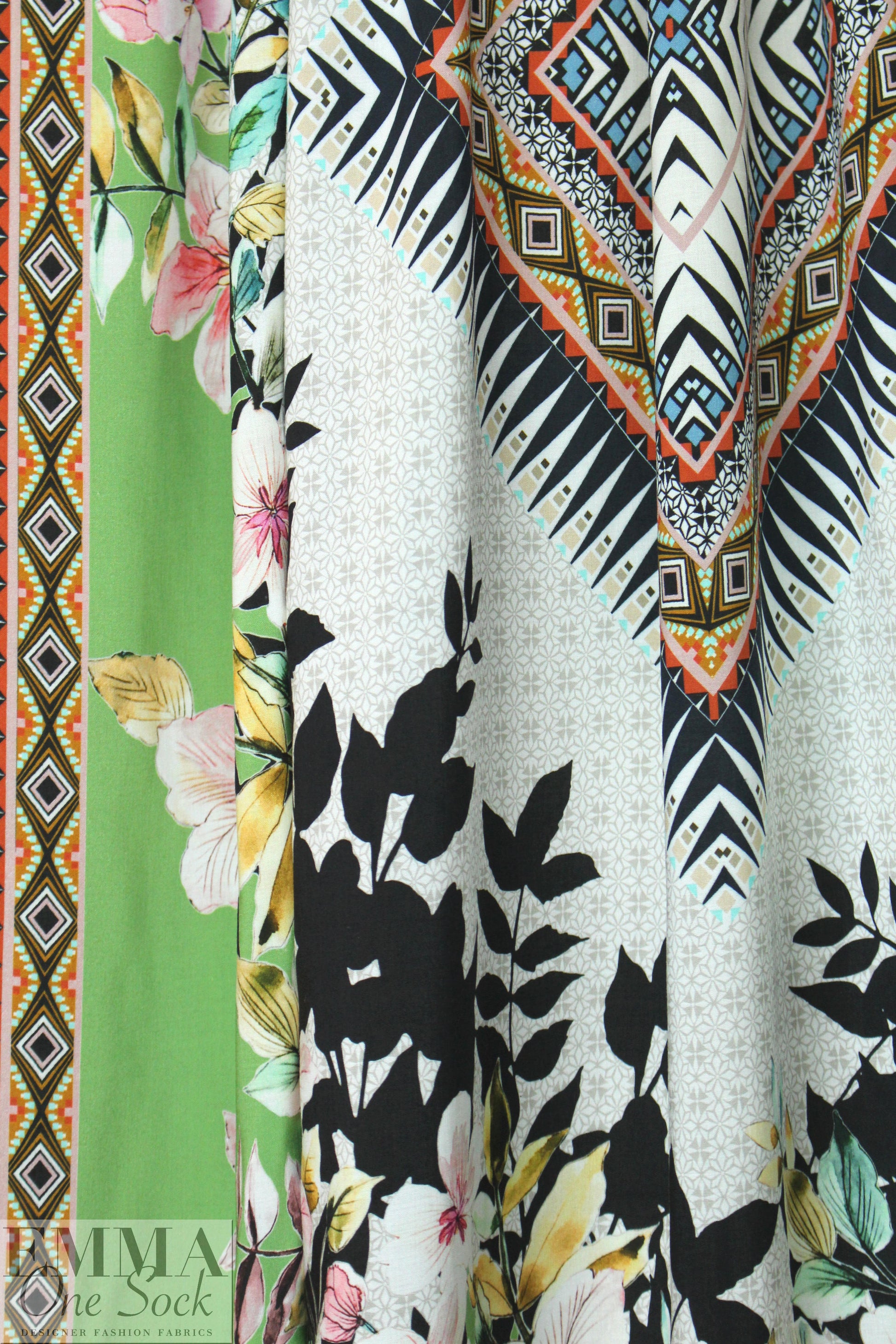 German panel viscose drapey woven - 'floral garland' 2.8 yd