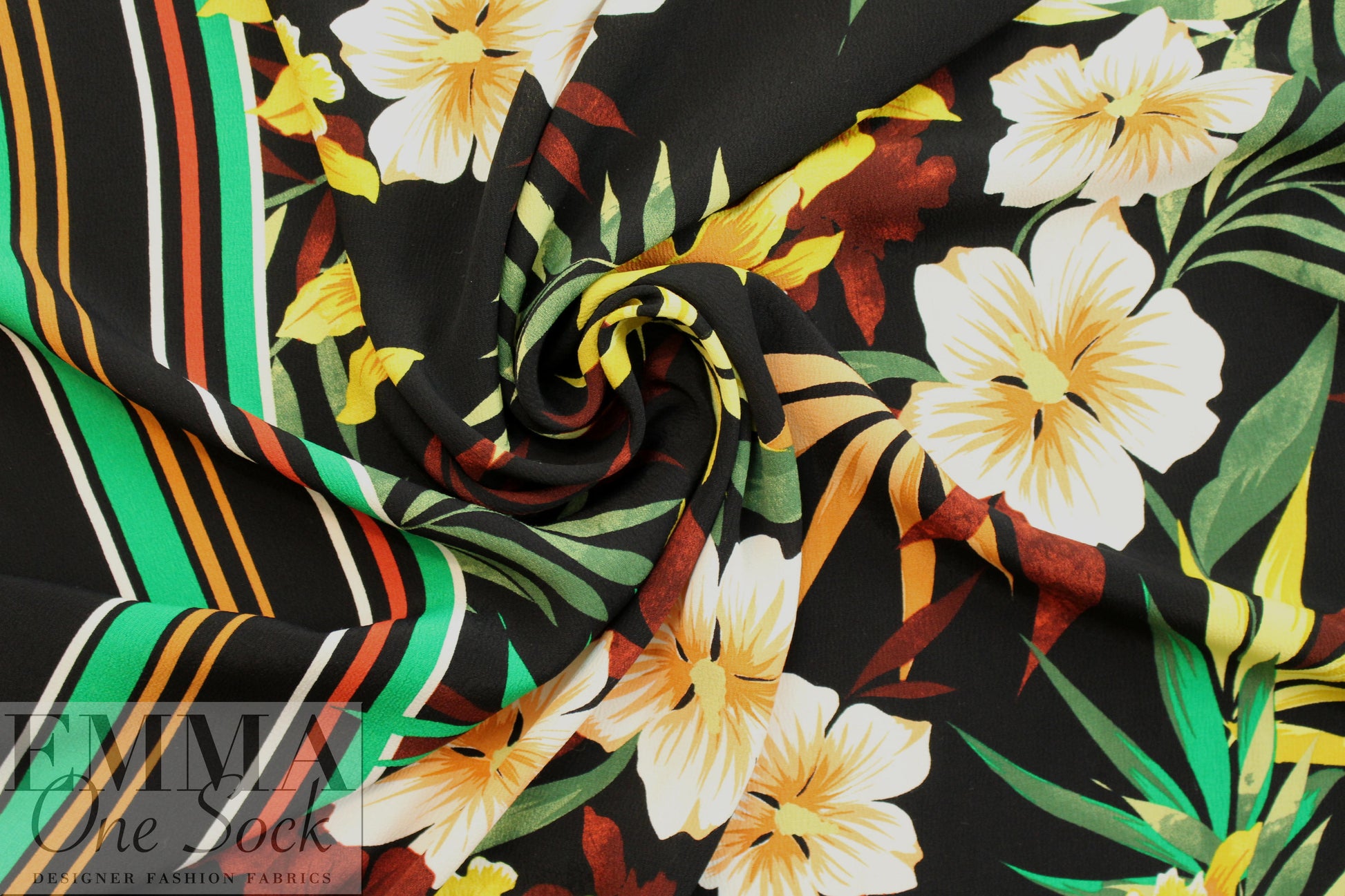 German viscose crepe woven - single border tropical