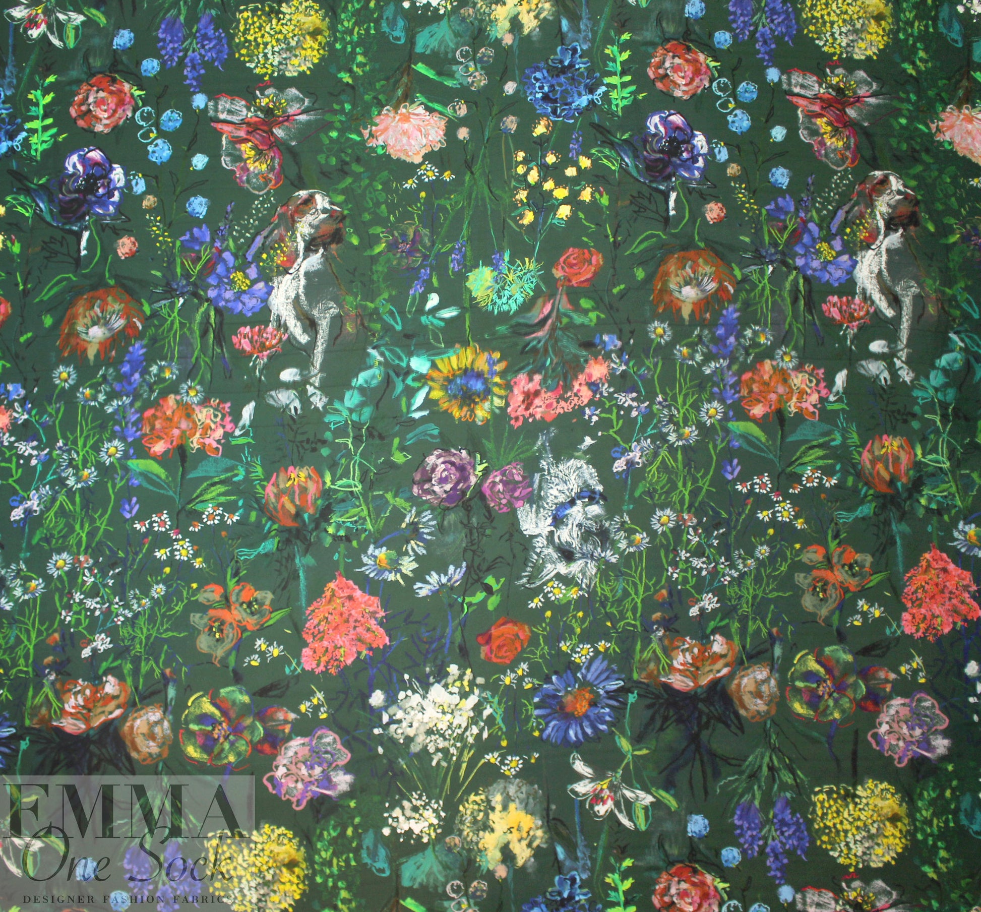 Italian viscose crepe woven - fleurs et chiens *FLAW*