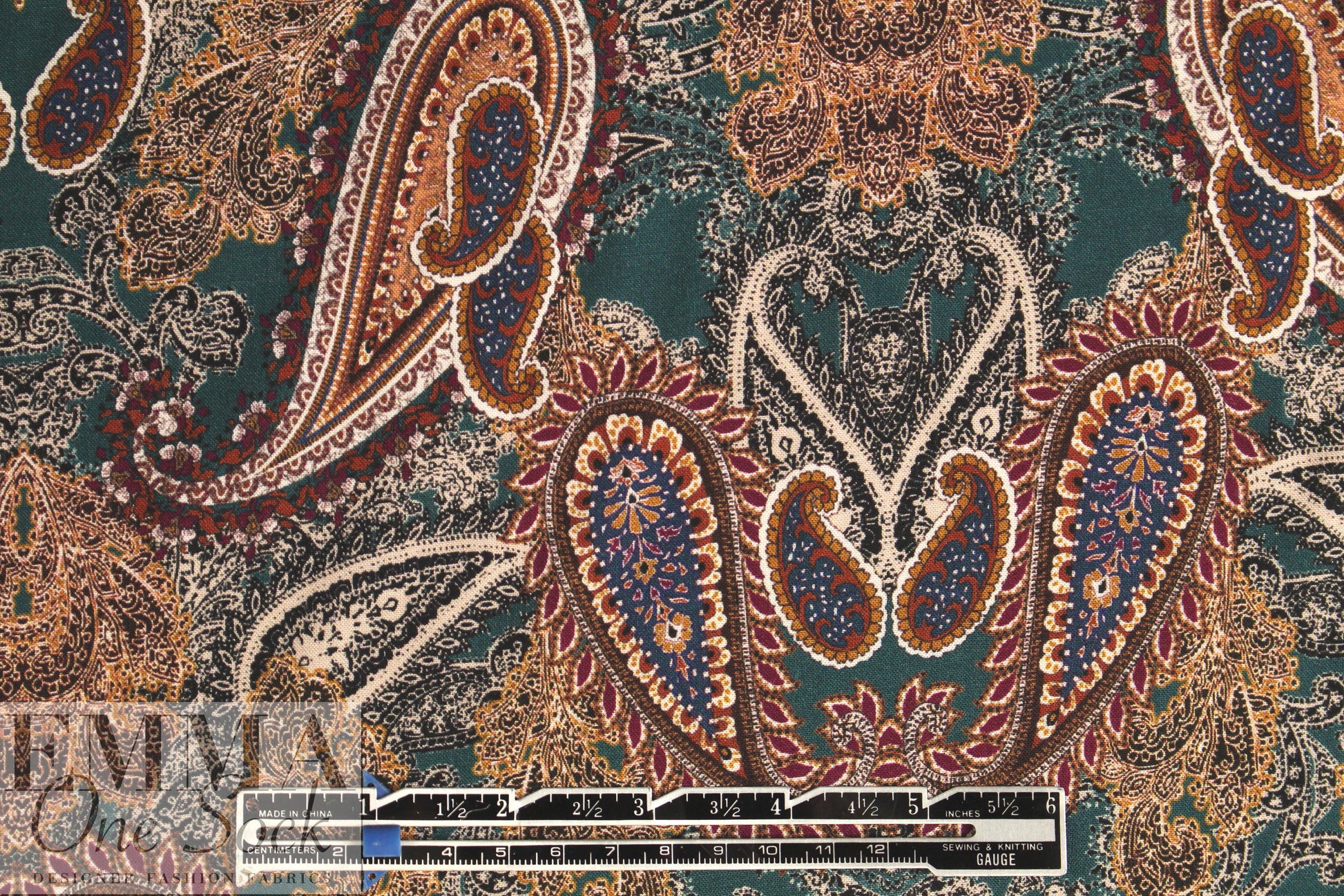 French viscose woven - teal/nutmeg paisley 1.625 yds