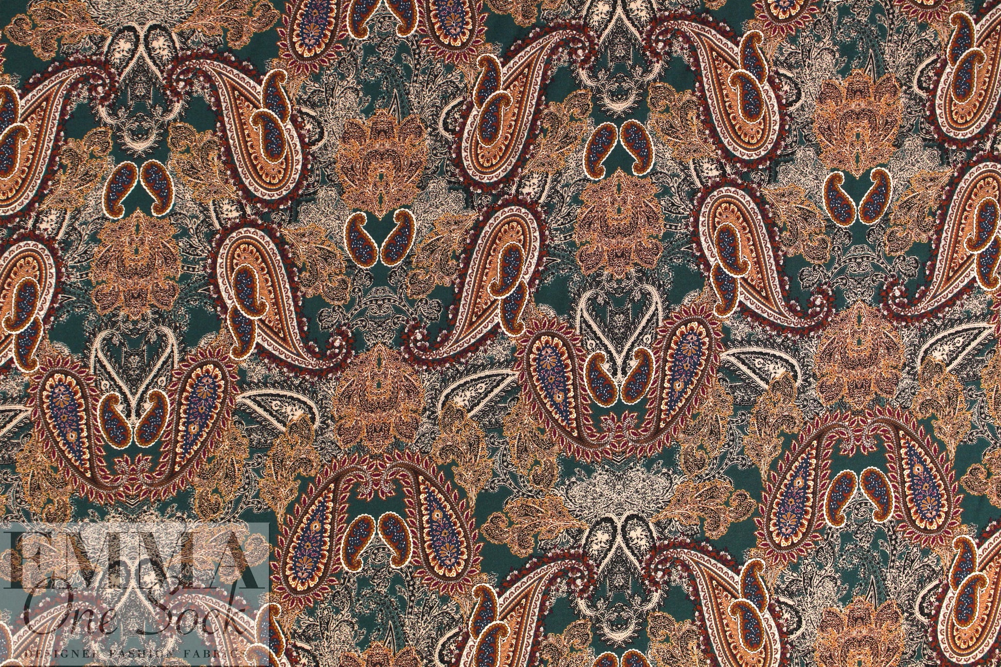 French viscose woven - teal/nutmeg paisley 1.625 yds