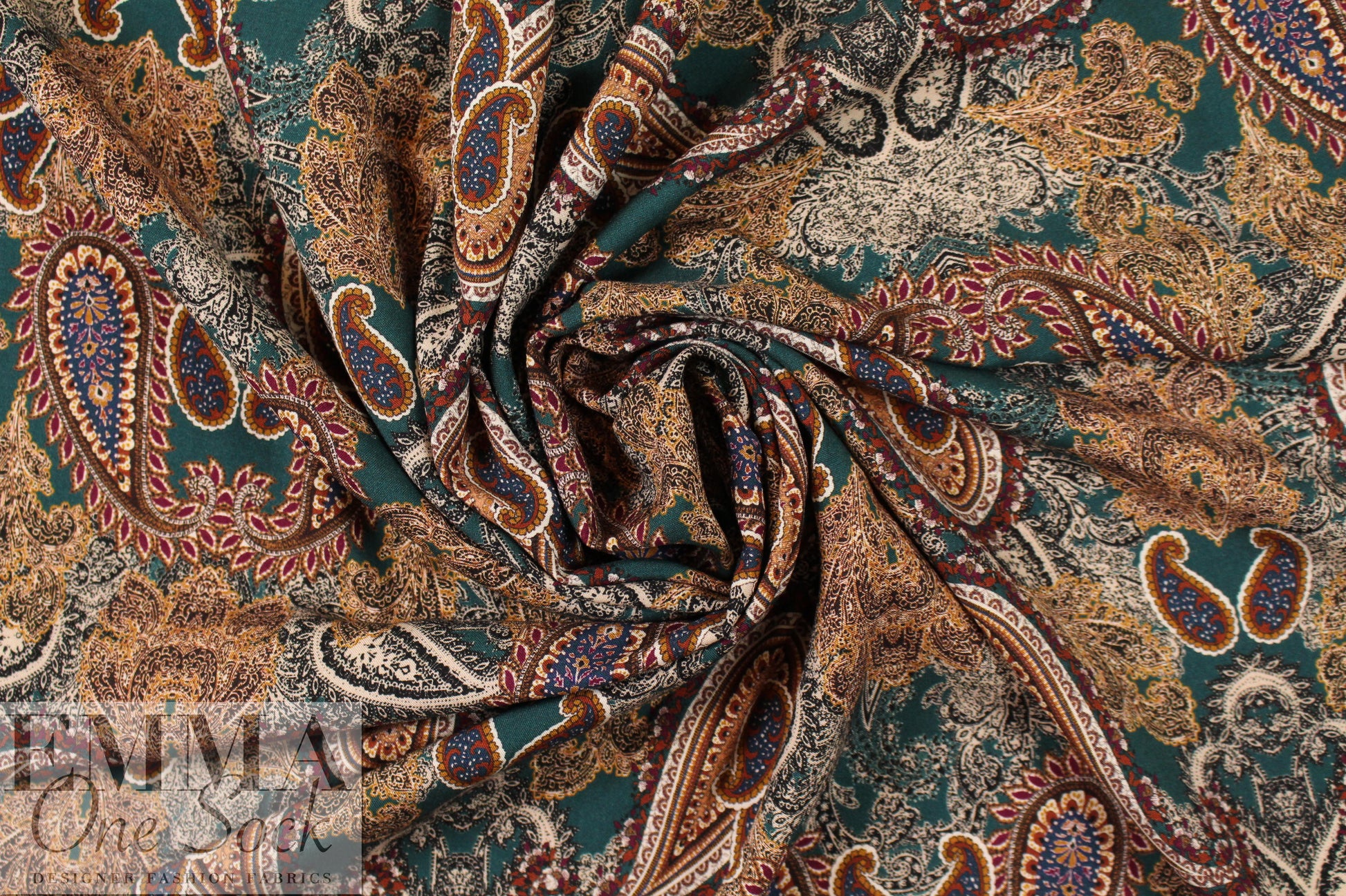 French viscose woven - teal/nutmeg paisley 2 yd