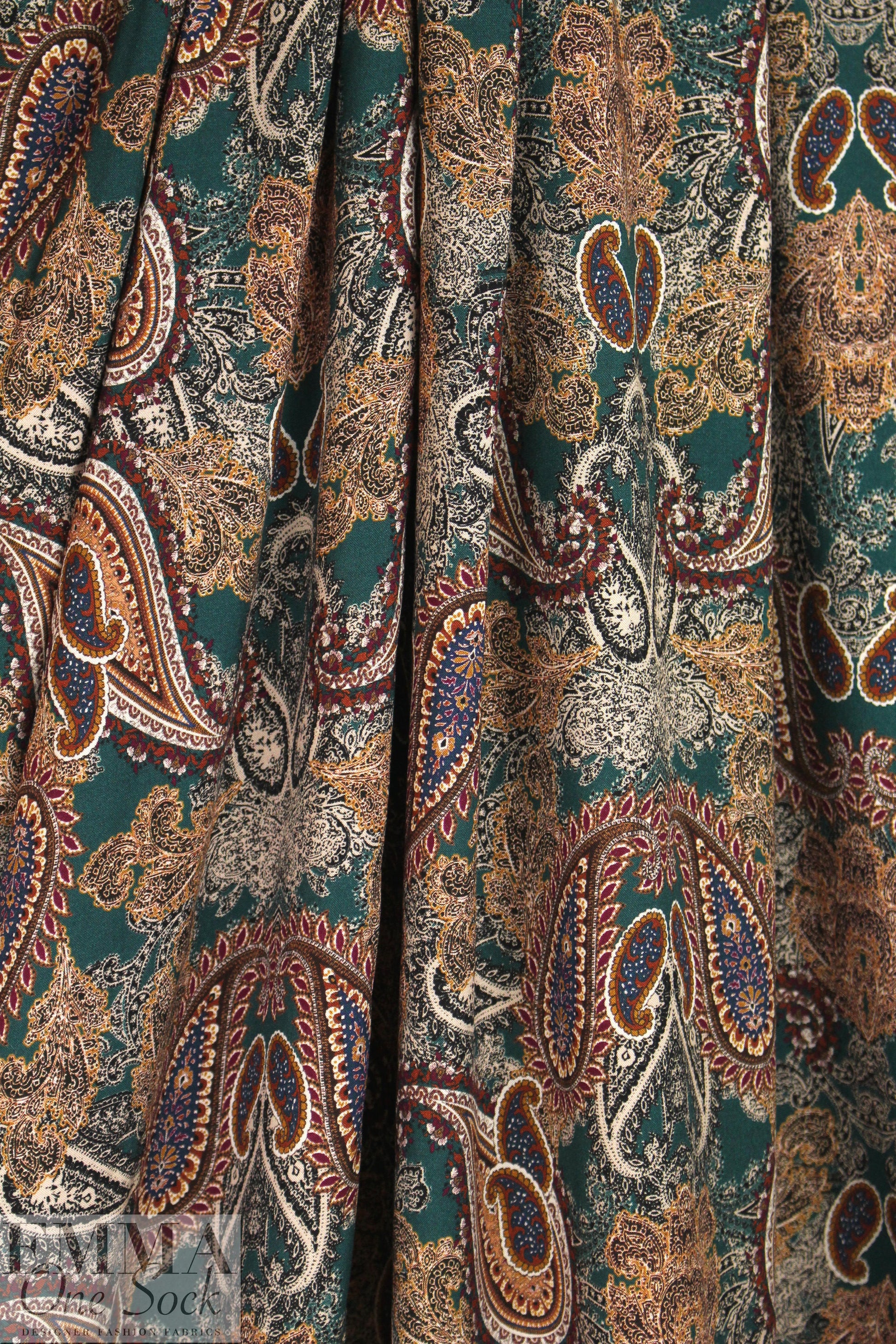 French viscose woven - teal/nutmeg paisley
