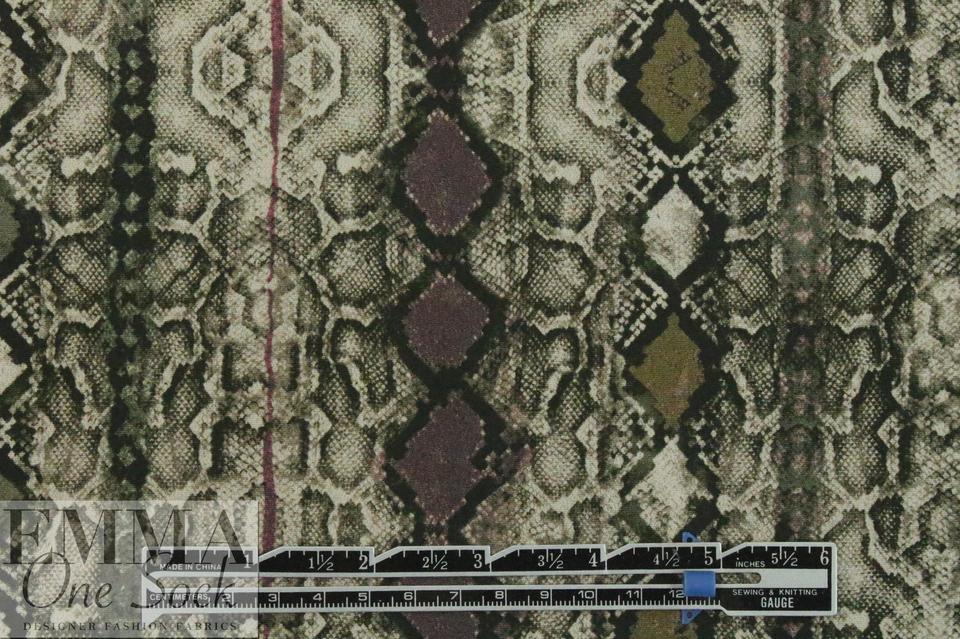 Italian olive/plum reptile design viscose challis