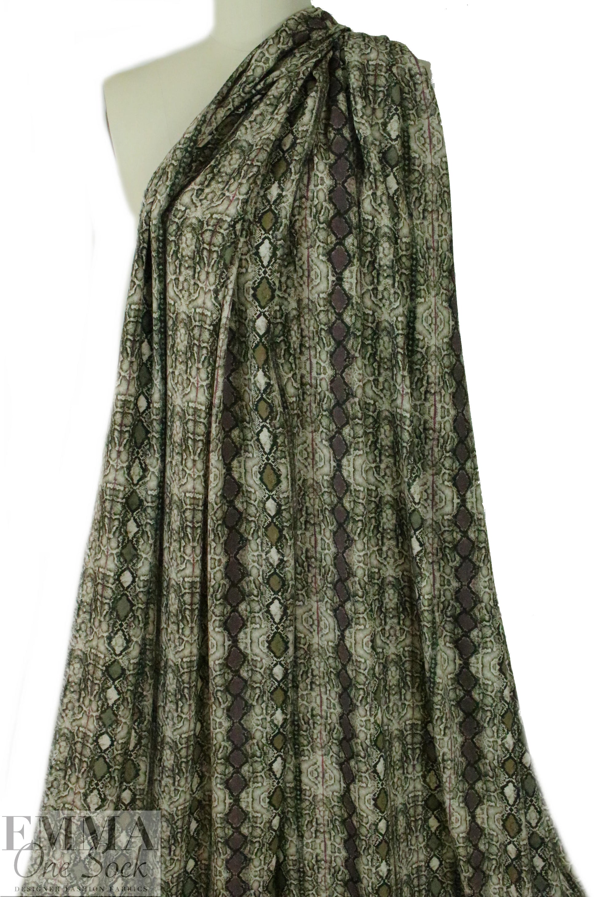 Italian olive/plum reptile design viscose challis