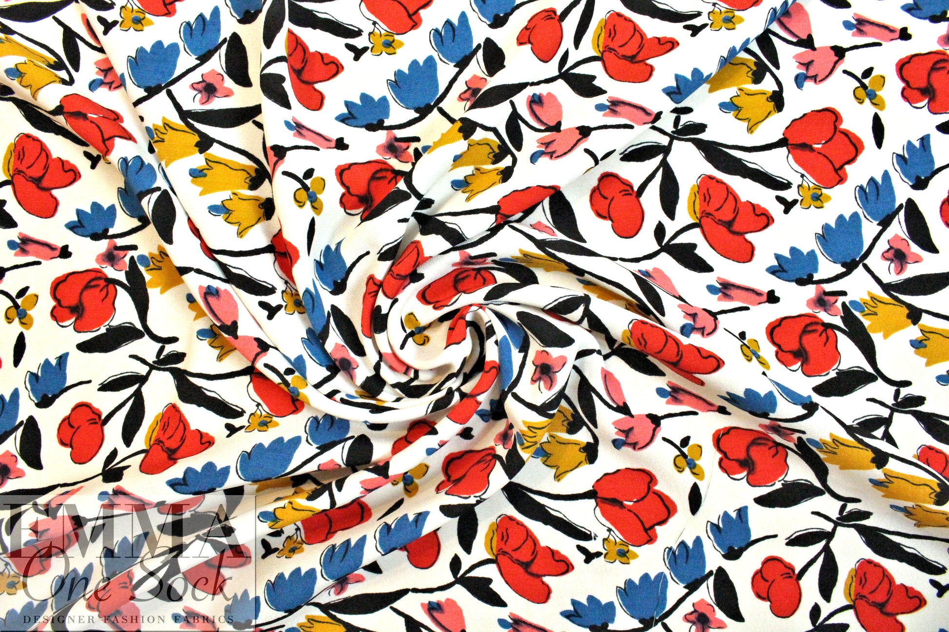 Italian viscose crepe woven - fleurs heureuses .75 yds