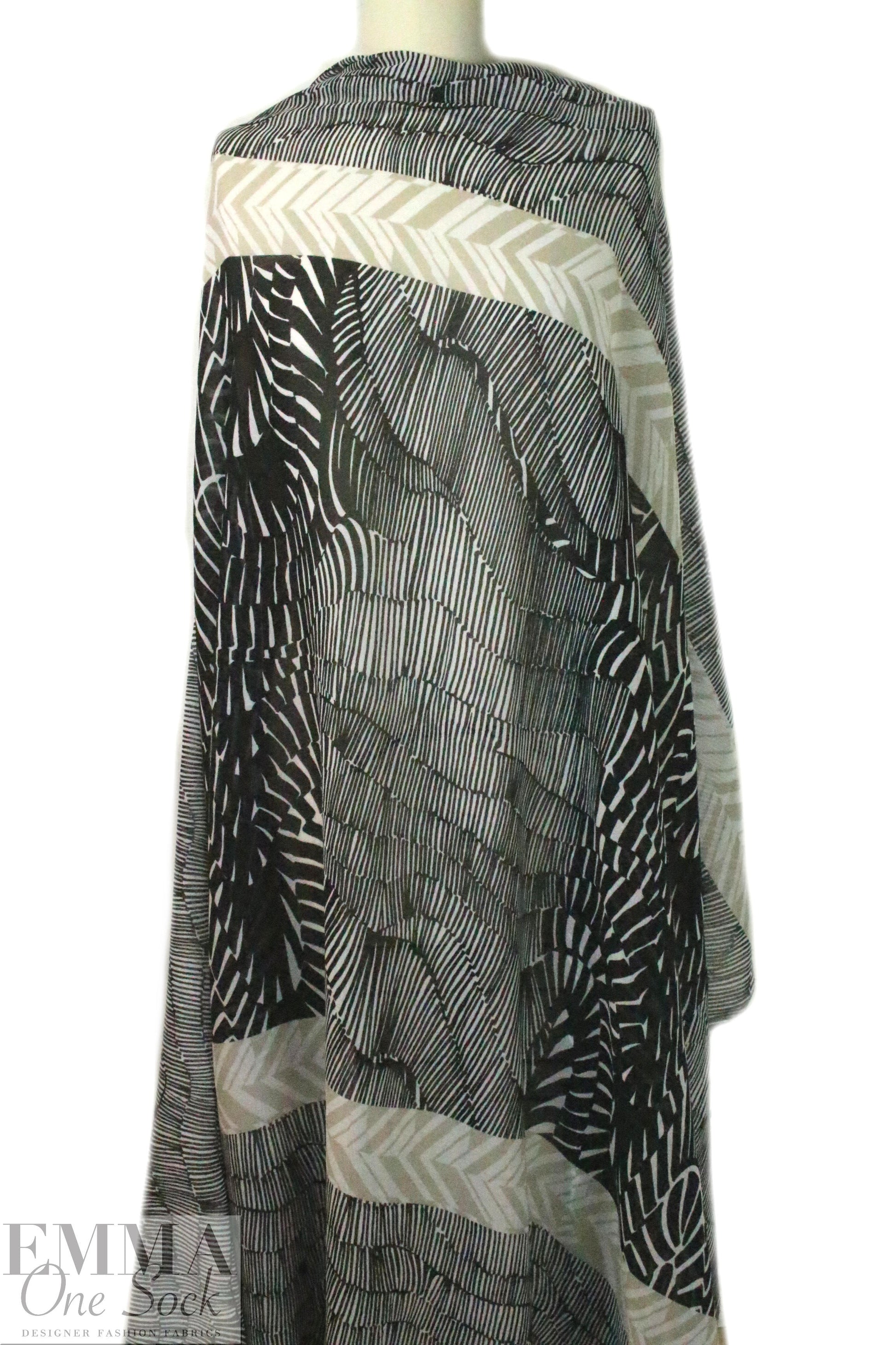 Italian graphic borders viscose crepe georgette 1.25 yd