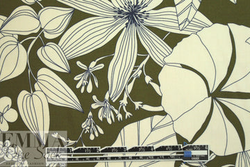 Italian olive floral silhouette cotton/viscose shirting