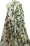 Italian olive floral silhouette cotton/viscose shirting