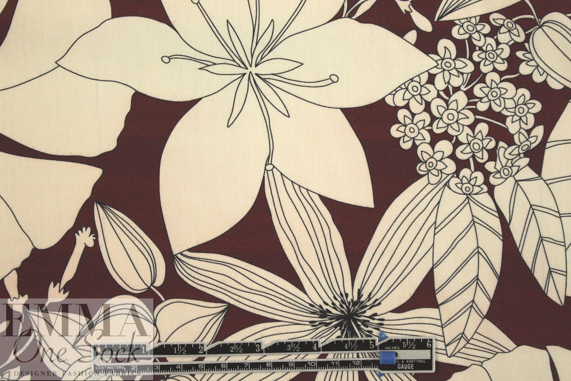 Italian wine floral silhouette cotton/viscose shirting