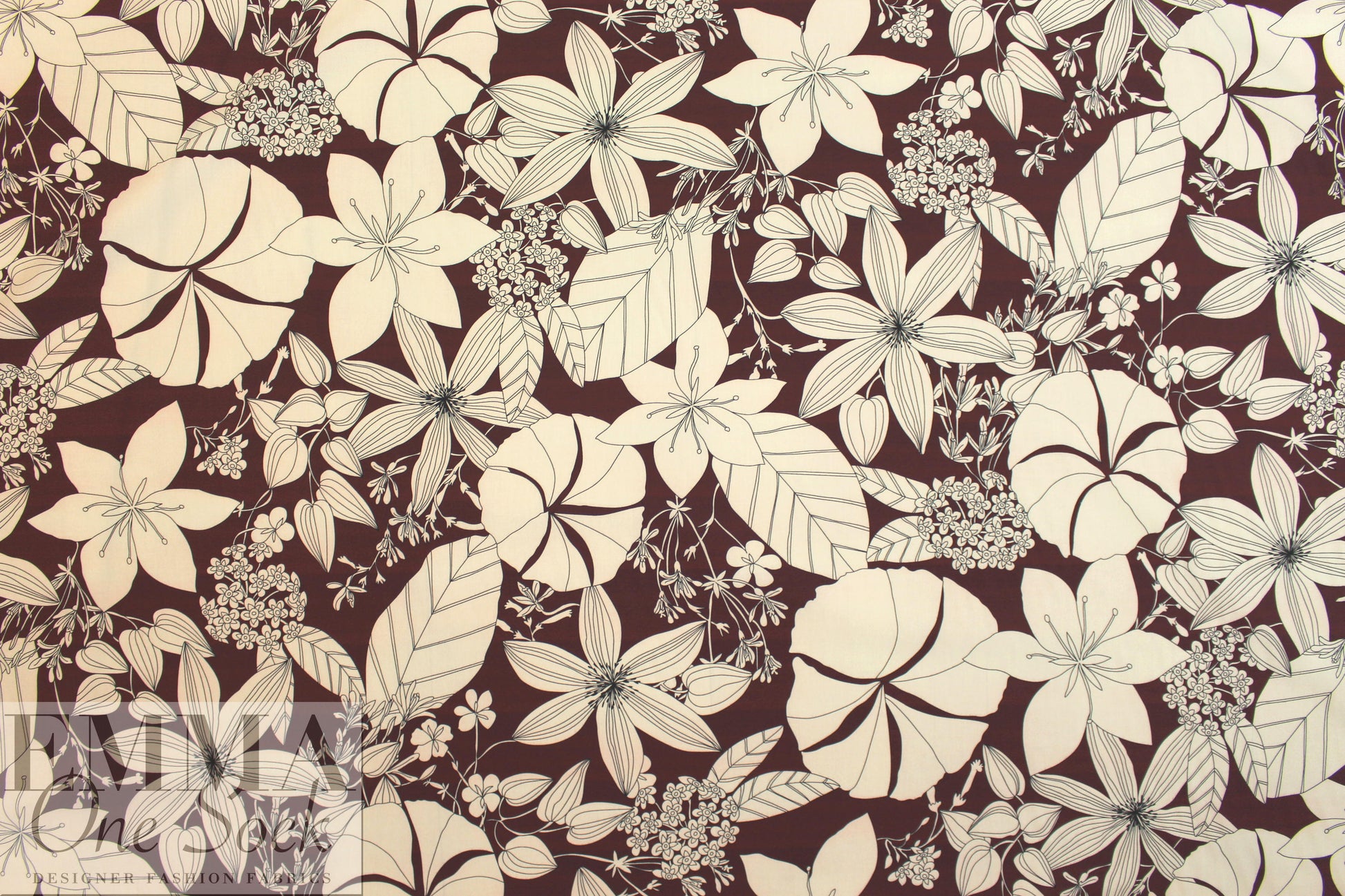 Italian wine floral silhouette cotton/viscose shirting 1.5 yds