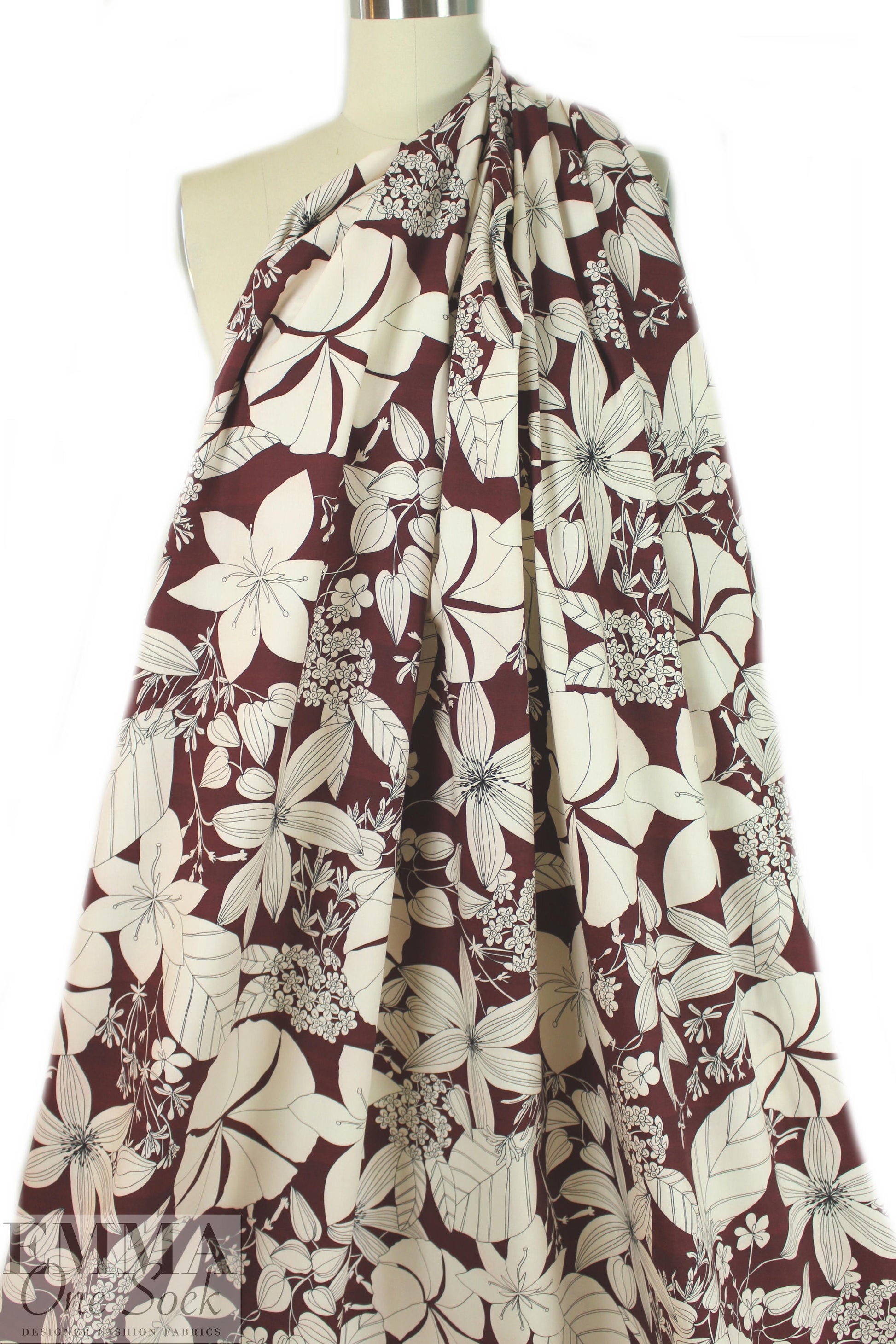 Italian wine floral silhouette cotton/viscose shirting