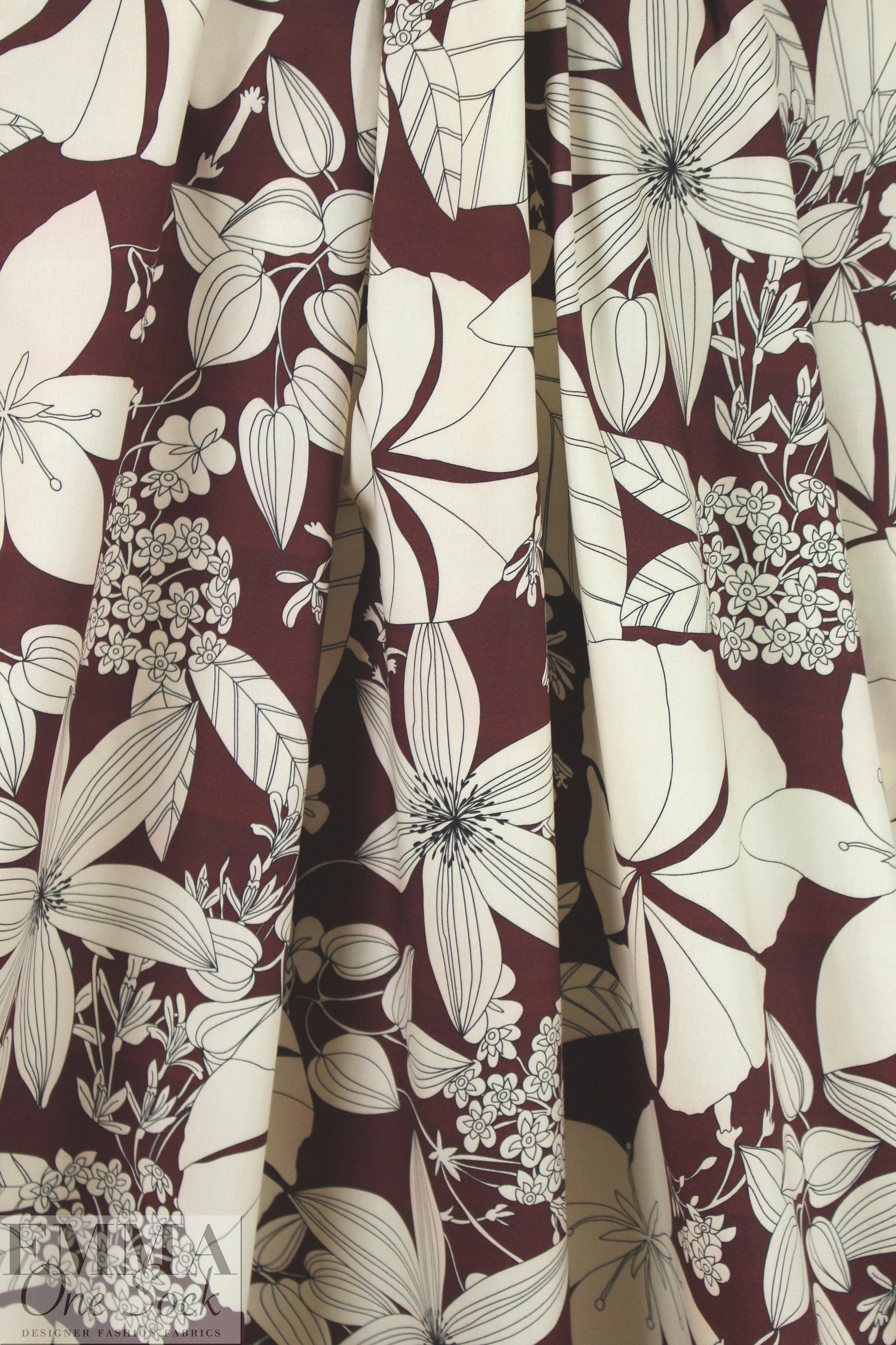 Italian wine floral silhouette cotton/viscose shirting 1.5 yds