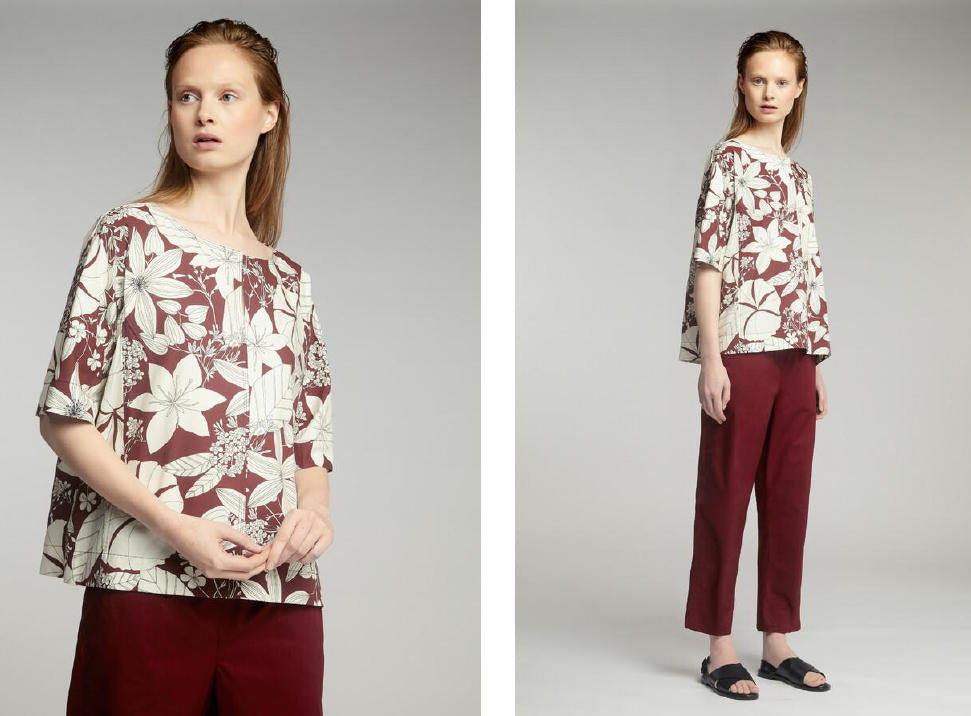Italian wine floral silhouette cotton/viscose shirting