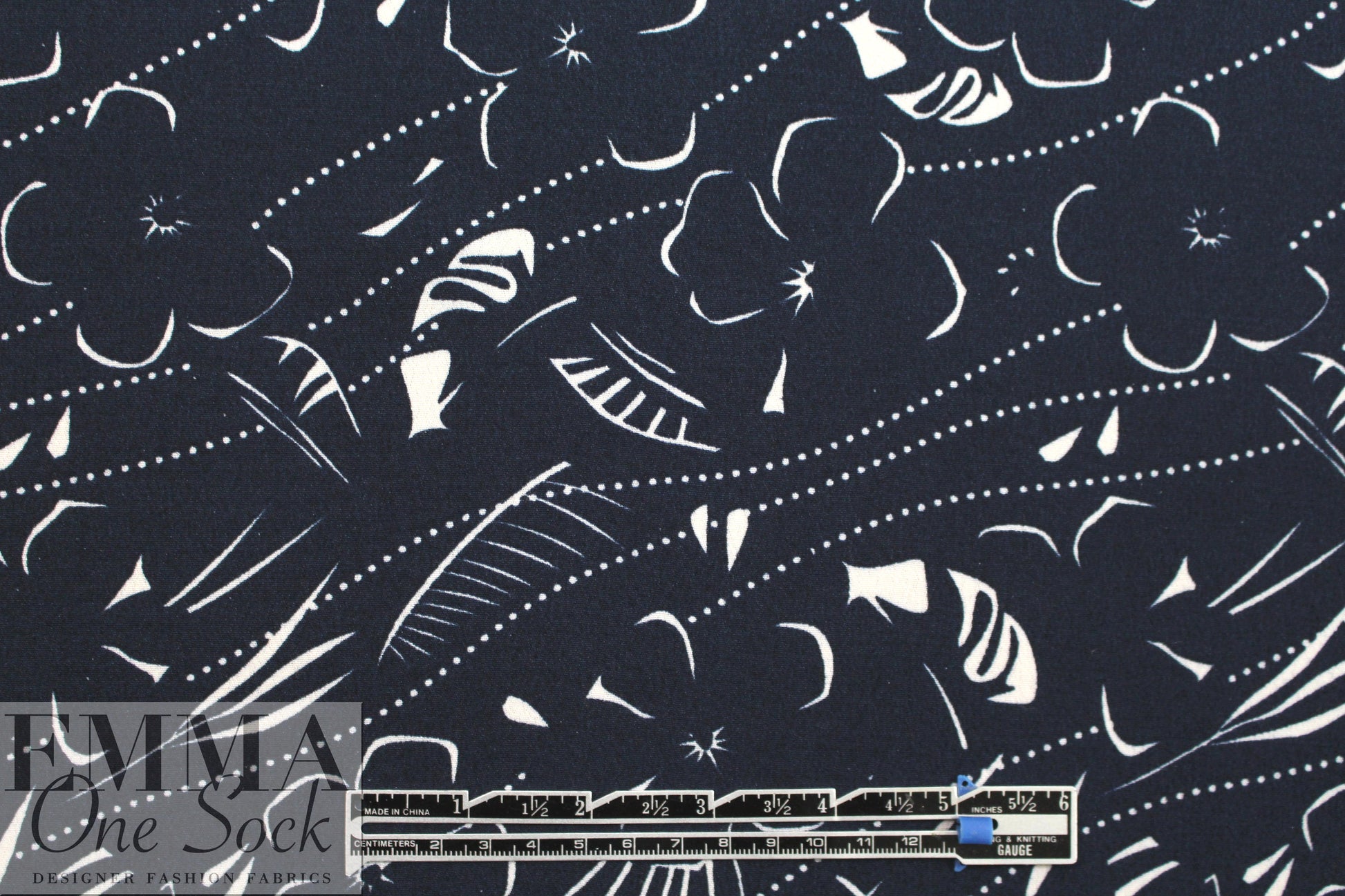 Italian viscose crepe woven - navy/white graphic whimsy 1.66 yd