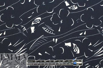 Italian viscose crepe woven - navy/white graphic whimsy 1.66 yd