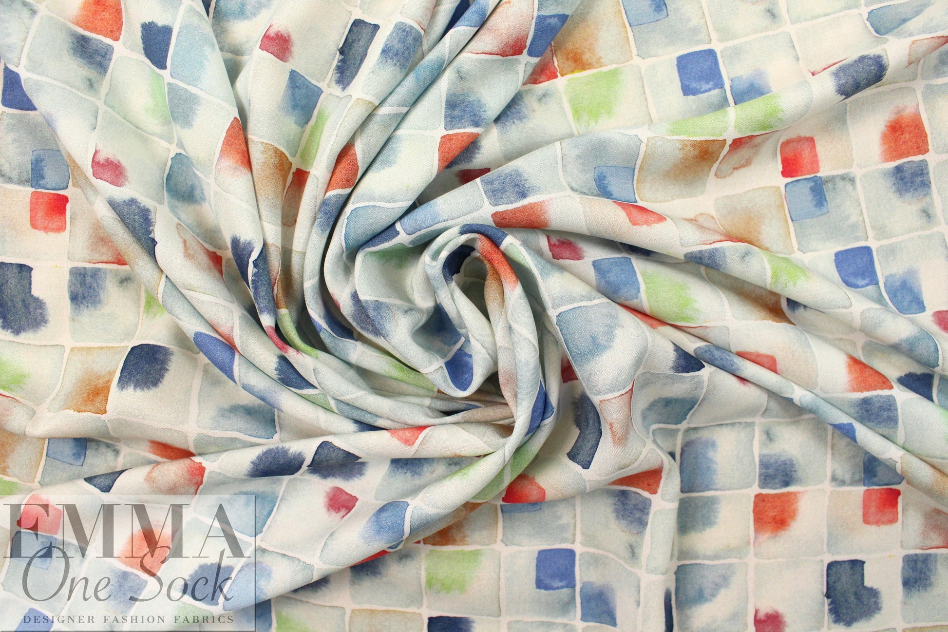 Italian 'watercolor tiles' drapey viscose woven