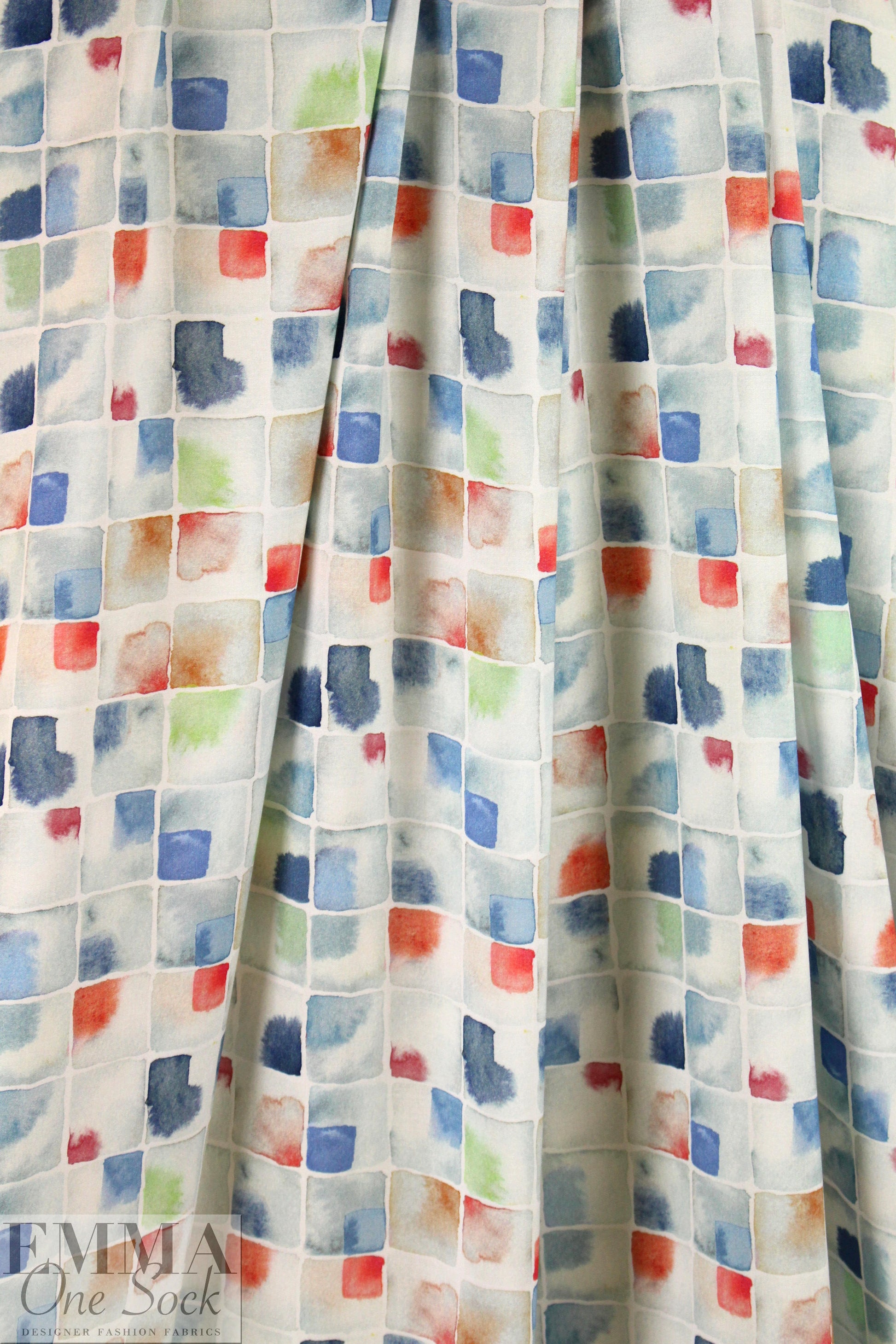 Italian 'watercolor tiles' drapey viscose woven