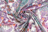 Italian coral/wisteria paisley satin finish viscose woven .625 yds