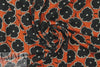 Italian black/hot orange stylized flowers viscose challis