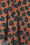 Italian black/hot orange stylized flowers viscose challis 1.875 yd