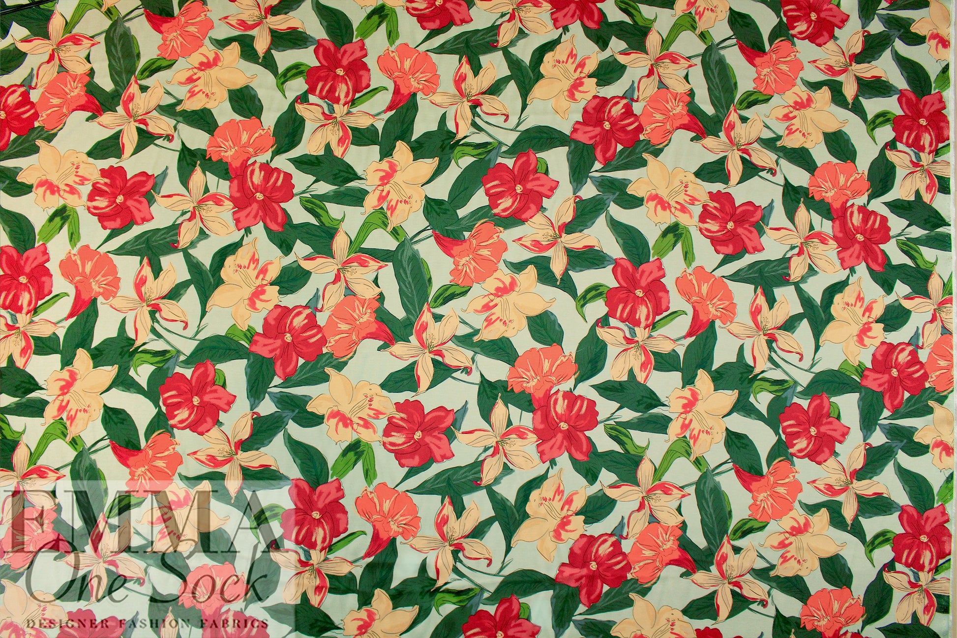 Italian 'daylilies' satin viscose woven .75 yds